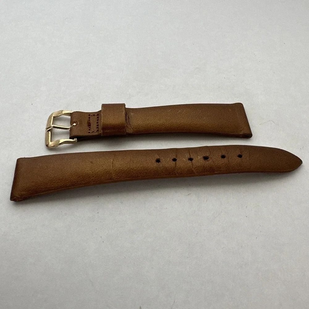 Caravelle Brown Leather Watch Strap Gold Tone Buckle Replacement Band